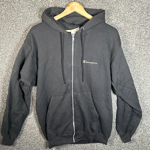 Champion Hoodie Mens M Black Full Zip Spellout Logo Sweatshirt - Picture 1 of 10