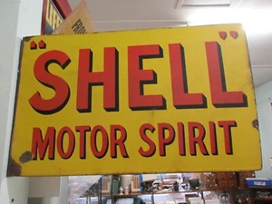 ORIGINAL SHELL MOTOR SPIRIT DOUBLE SIDED FLANGE ENAMEL SIGN - Picture 1 of 9