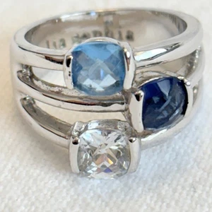 Lia Sophia "Riviera" Sz 8 - 3 Dark Blue & Clear Stones Silver Tone Ring EUC - Bild 1 von 5