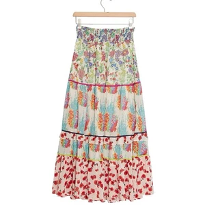 Anthropologie Lorraine mehrstufiger Maxirock klein zierlich Blumen Mohn Cottage Trad - Bild 1 von 10