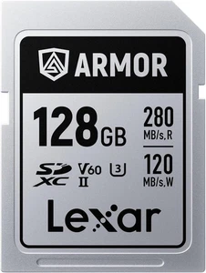 Lexar 128GB Armor Silver PRO SDXC Memory Card, UHS-II, C10, U3, 128GB,  - Picture 1 of 7
