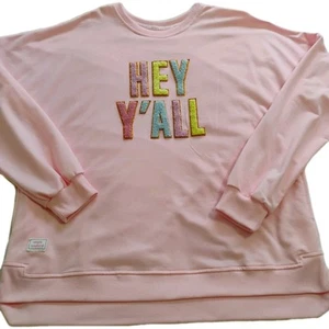 Simply Southern leichter superweicher Pullover "Hey Y'All" rosa Rundhalsausschnitt 2XL - Bild 1 von 13