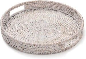 11.8 Inch round Rattan Tray, Decorative Coffee Table Trays, Ottoman Tray, Woven - Picture 1 of 12
