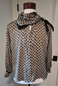 Richard Allen x H&M schwarz gold geometrische seidige Bluse mit abnehmbarem Schal Gr. 12 - Bild 1 von 9