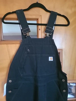 NEW Carhartt Rugged Flex Canvas Bib Overalls Black Womens Small Tall NWT - Image 1 of 4