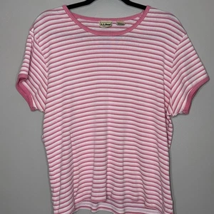L.L. Bean Damen Größe XL rosa weiß gestreift Kurzarm Rundhals Pullover Shirt - Bild 1 von 7