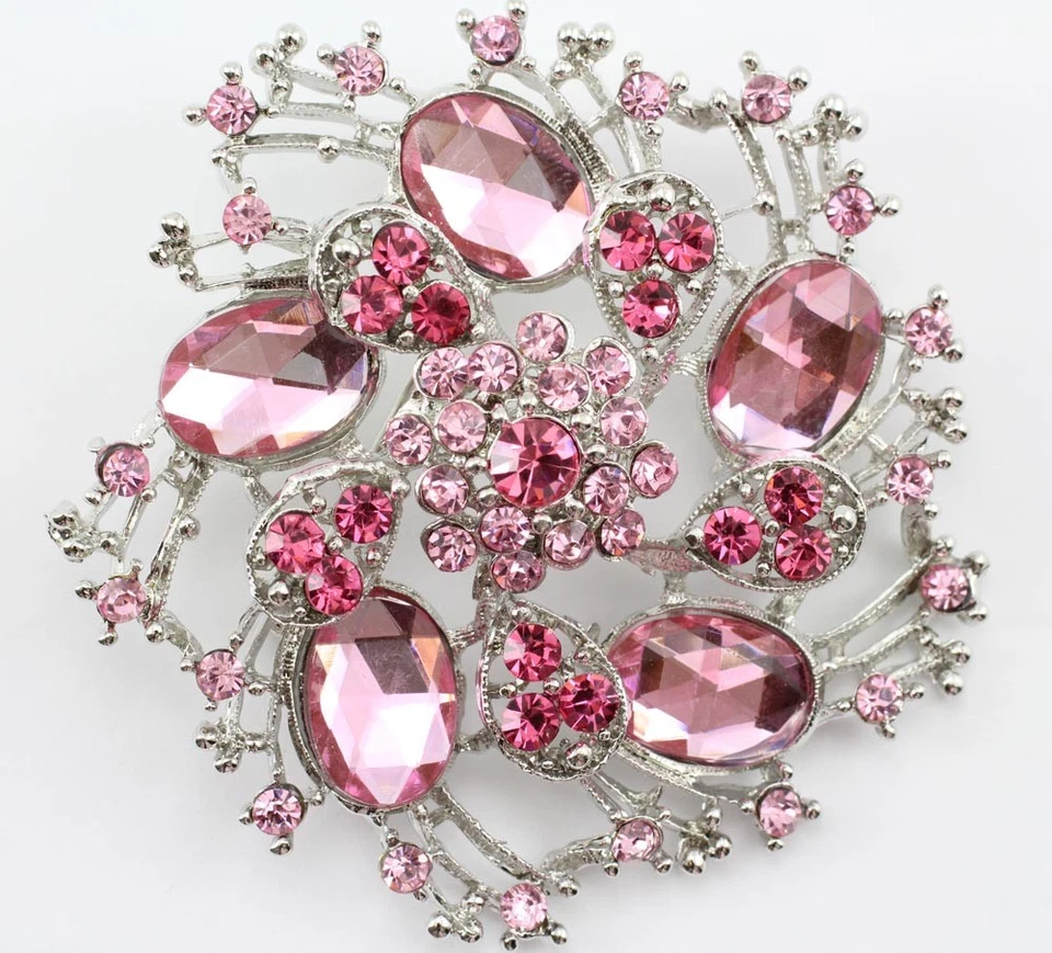 Broche de casamento rosa fantasia austríaco strass cristal cintilante - Imagem 1 de 1
