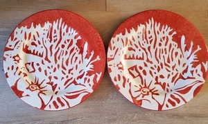 Roscher Dinner Plate 11" Reef Collection Red White Earthenware - Set of 2 - EUC - Picture 1 of 4