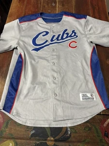 Chicago Cubs Mens Baseball Jersey Large MLB Gray Blue Sewn Logo Front Button Up - Picture 1 of 8