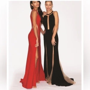 Jovani Jersey schwarz lang nude Cutout Ballkleid 14 - Bild 1 von 11