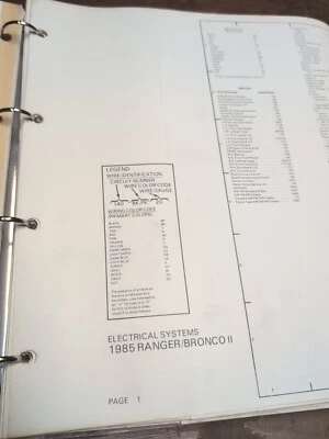 Diagramas de fiação Ford Ranger Bronco II somente folhas desdobráveis 1985 - Imagem 1 de 2