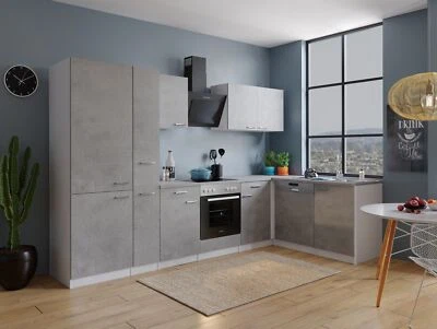 Küche Küchenzeile Küchenblock Winkelküche Weiß Beton Malia 310x172 cm Respekta - Bild 1 von 4