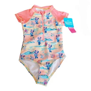 Disney Minnie Mouse Rash Guard Swimsuit-4/5 Girls Short Sleeves 1 Piece - Picture 1 of 3