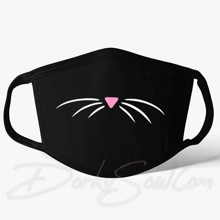Cute Kawaii Cat Whisker Triangle Pink Nose Cartoon Anime Face Mask - Kid, Adult - Image 1 of 1