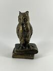 Vtg Bronze Brass Owl On Books Figurine Statue 4.75? Library Office Desk Teacher