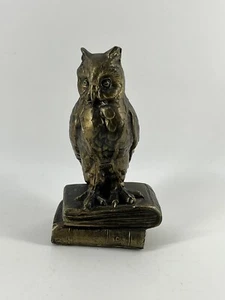 Vtg Bronze Brass Owl On Books Figurine Statue 4.75” Library Office Desk Teacher - Picture 1 of 7