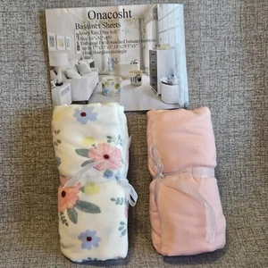 Onacosht Jersey Knit Bassinet Sheets 2 Pack Ultra Soft Breathable Pink Flowers - Picture 1 of 4