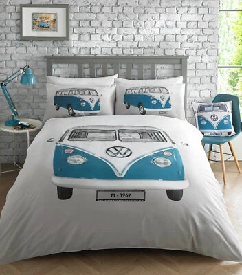 VW Volkswagen Camper van KING DUVET COVER SET, Blue, Official Licensed Product