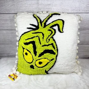 Vintage Canyon Home By Damze Co Grinch Dr.Seuss Chenille Rare Pom Pom Pillow NWT - Picture 1 of 16