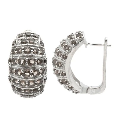 Pendientes Huggie de Cuarzo Ahumado Natural Corte Redondo de Plata de Ley 925 Foto 1 de 2