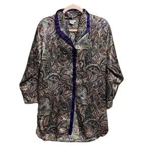 Morgan Taylor Intimates Women's Paisley Print Button-Up Sleep Shirt Polyester P - Picture 1 of 9