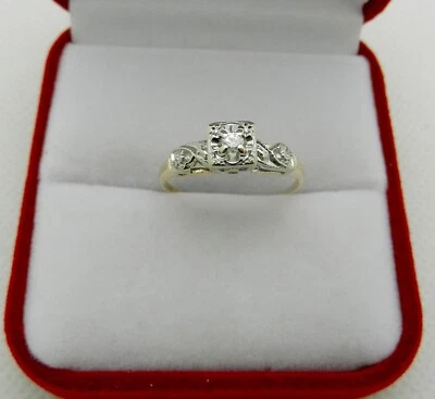 Anel de noivado vintage sólido ouro 14k dois tons com diamantes naturais tamanho 8 - Imagem 1 de 4