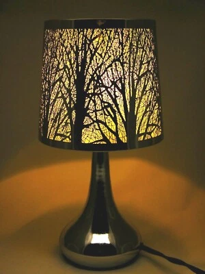 Lámpara táctil de mesa de acero inoxidable, árbol 12,6" (naranja) pantalla y base color plata Foto 1 de 4