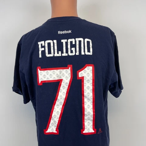 Reebok Nick Foligno Columbus Blue Jackets Jersey T Shirt NHL Hockey Size L Cover