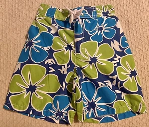 Kite Strings Boys Size 6 Blue Lime Floral Hawaiian Beach Swim Trunks Shorts EUC - Picture 1 of 3