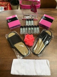 12 self grip rollers, 10x Body wash, Pink cosmetic bag, Slippers x2, bath lily - Picture 1 of 12