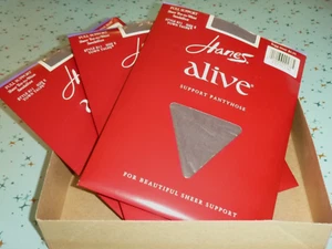 3 PK Vtg Hanes Alive #811 Sandalfoot Full Support Panty Hose Town Taupe Size E - Picture 1 of 10