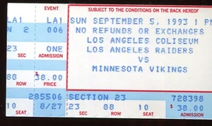 RAIDERS 1993 FOOTBALL TICKET STUB VS VIKINGS (W927) AT LOS ANGELES COLISEUM - Picture 1 of 2