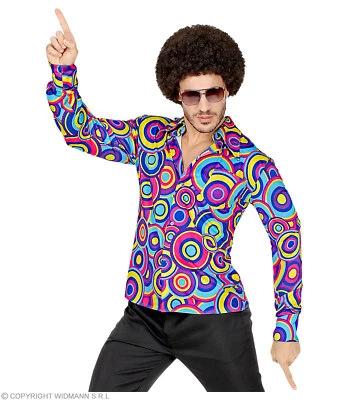 Groovy 70er Jahre Hemd Herren Schlager Gr.S - XXL - Bubbles blau