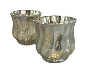 New Set Of 2 Silver & Gold Christmas Tea Light Candle Holders Flacked Pretty - Picture 1 of 5