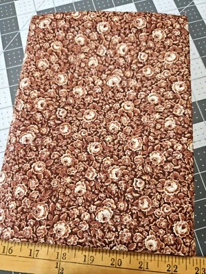 VINTAGE Cabbage Rose Flowers White Brown Cotton DOLL Fabric Cranston VIP 29 X 45 - Image 1 of 3