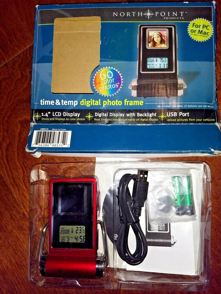 N.O.S. NORTH POINT, TIME & TEMP DIGITAL PHOTO FRAME 1.4" LCD Clock- Thermometer - Image 1 of 4