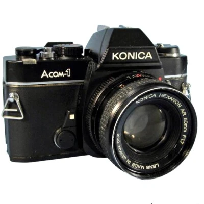 Cámara SLR de película Konica Acom-1 35 mm con Hexanon AR 50 mm F1,7! Funciona bien - Imagen 1 de 4