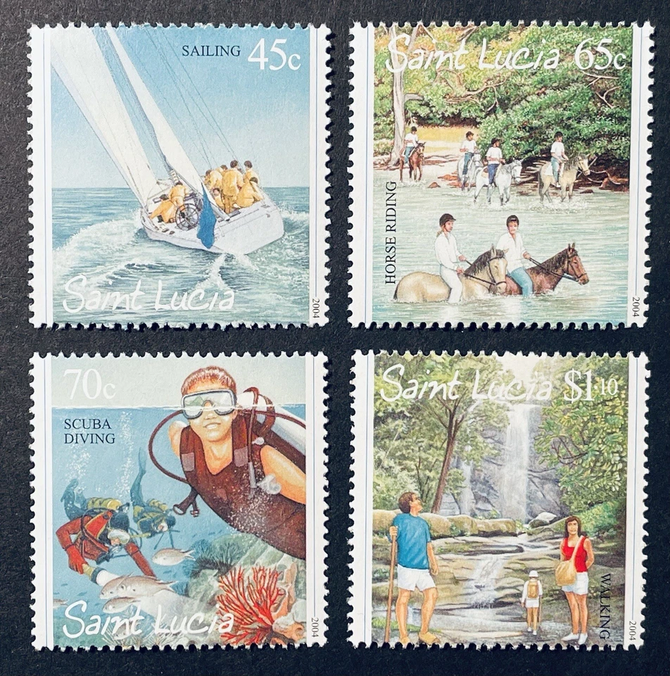 НАБОР ТУРИСТИЧЕСКИХ МАРОК ST LUCIA 4v 2004 КАК НОВЫЕ БЕЗ НАКЛЕЕК И СЛЕДОВ ВОДОПАДЫ ПОДВОДНОЕ ПЛАВАНИЕ ПАРУСНАЯ ЛОШАДЬ - Изображение 1 из 1