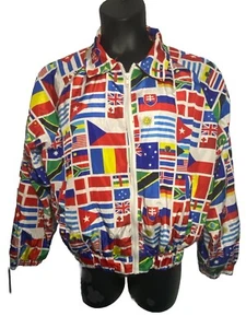 Forever 21 Flags Size Large Multicolor Polyester Zipper Jacket Sports Travel - Picture 1 of 11