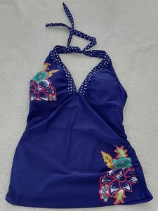 Athleta Swim Top Women's Medium Halter Dots Flowers Summer Pool Beach Vacation - Picture 1 of 10