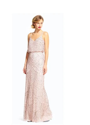 ADRIANNA PAPELL Art Deco Beaded Blouson Gown NWT Blush Gold Bridesmaid Sz 18 - Image 1 of 4