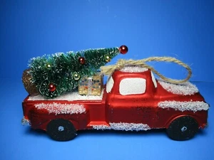 NEW Large Red Truck With Christmas Tree In Back Christmas Ornament 7 3/4" Long - Picture 1 of 5