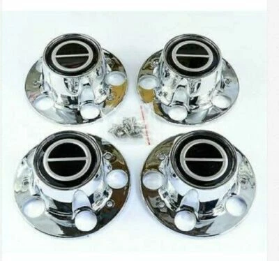 4pcs 1980-1996 FORD F150 BRONCO VAN Chrome Wheel Hub Center Caps BLACK logo  - Image 1 of 4