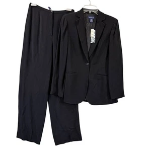 Ann Taylor Womens Sz 2 Pant Suit 2 Pc Straight Leg Blazer Textured Black NWT - Picture 1 of 16