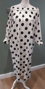 ZARA Cream Black POLKA DOT Strappy OFF THE SHOULDER Loose Fit MIDI DRESS 8 10 12 - Picture 1 of 9