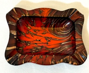Vintage Murano Adventurine Art Glass ashtray made in Italy Red Black Gold heavy - Picture 1 of 7