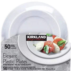 Kirkland Signature Elegant Plastic 50* Plates Premium Heavyweight 7.5/10.25 - Picture 1 of 2