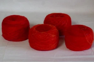 Lotto di 4 matassine/palline in filato vintage - misto mohair rosso/arancione - Foto 1 di 6