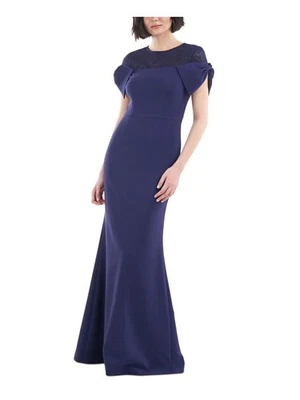 JS COLLECTIONS Womens Blue Bow Cap Sleeves Full-Length Formal Gown Dress 4 - Image 1 of 4