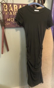Michael Stars Olive Green Ruched Dress Size XS Stretch Cotton Ribbed Knit - Picture 1 of 8